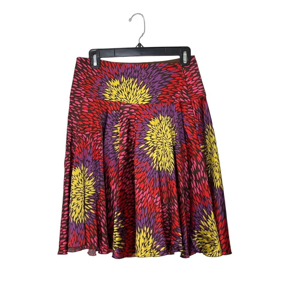 Trina Turk Abstract Floral Red Patterned Silk Blend Midi Twirl Circle Skirt 6